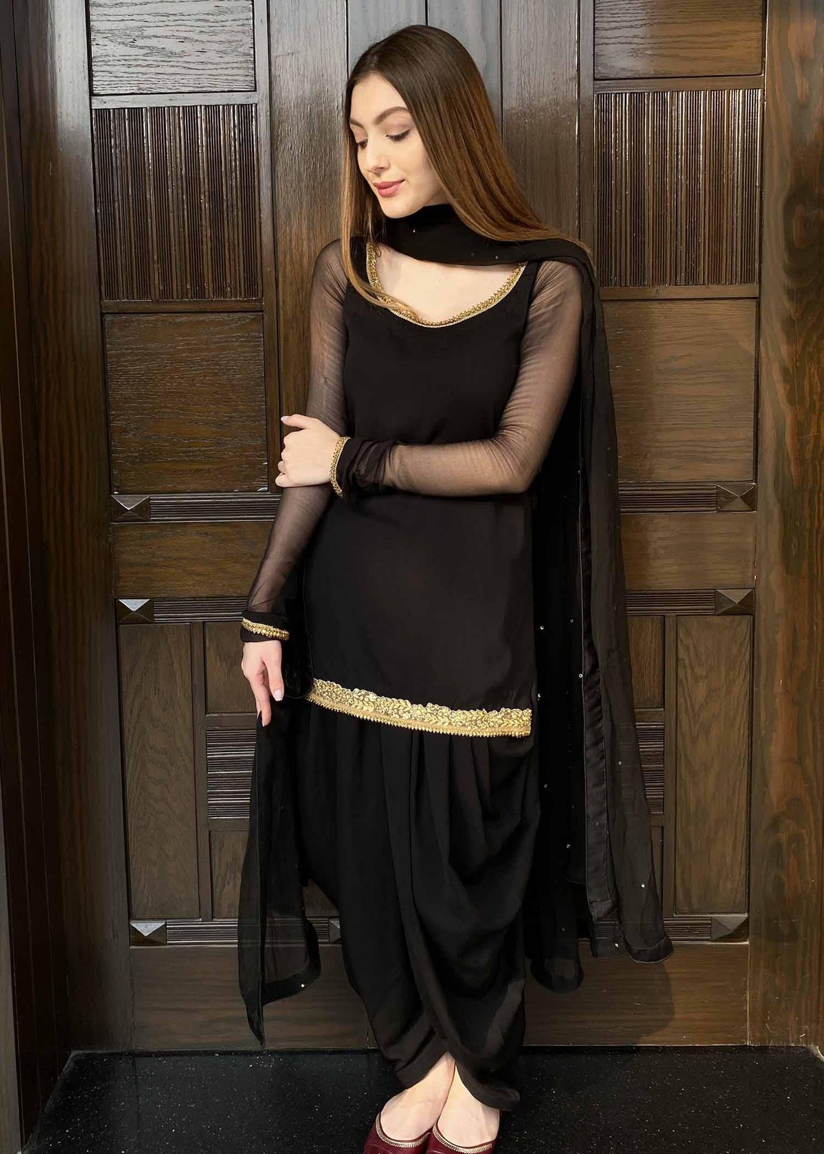 Black and Gold Kurta with Patiala Shalwar