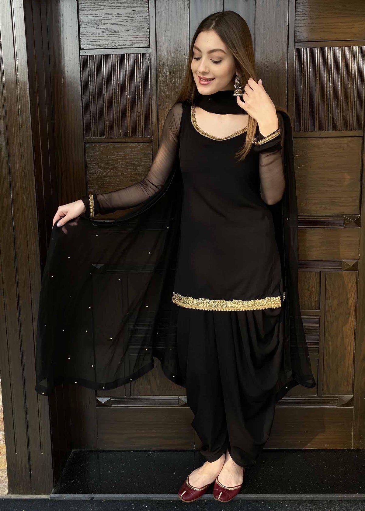 Black and Gold Kurta with Patiala Shalwar