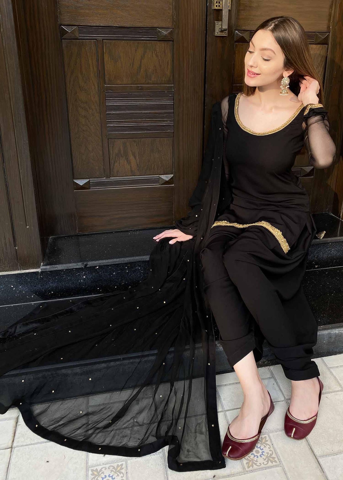 Black and Gold Kurta with Patiala Shalwar